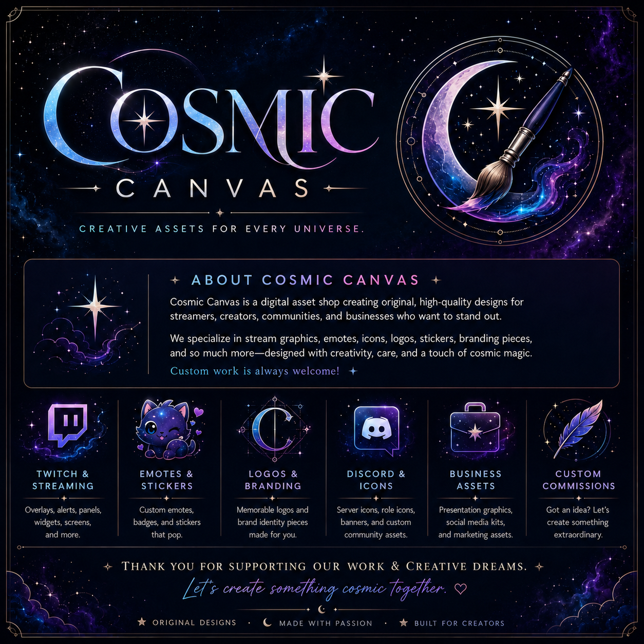 About Cosmic Canvas and its creative services